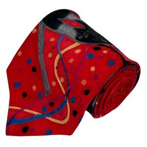 Zabel Mardi Gras New Years Red Hand-Painted Silk Necktie Tie